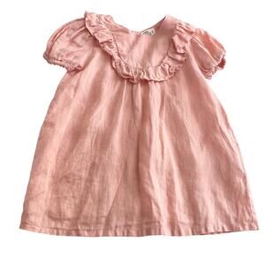 My Little Cozmo Pink Linen Gauze Ruffle A-Line Puff Sleeve Dress 18M Barcelona